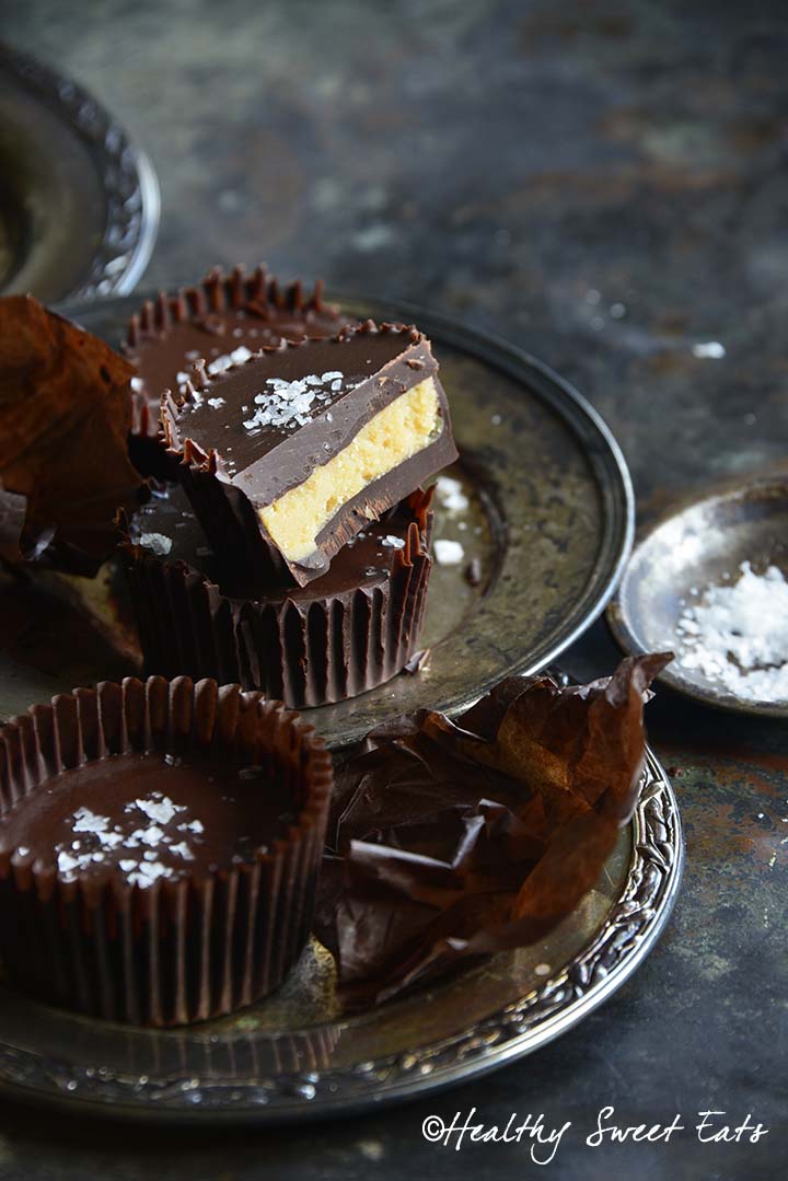 Stack of Low Carb Salted Chocolate Peanut Butter Cups