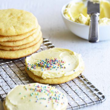 Soft Keto Sugar Cookies with Vanilla Frosting