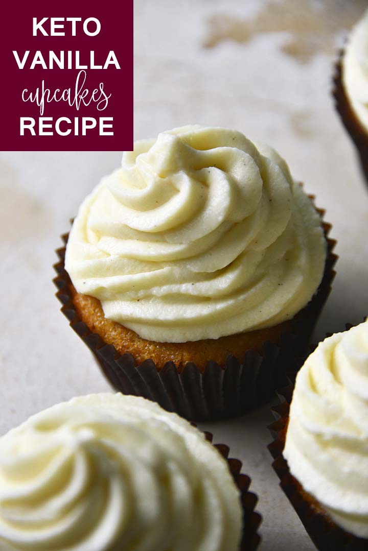 keto vanilla cupcakes recipe graphic