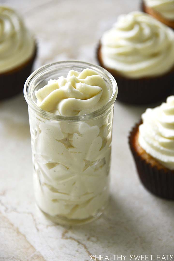 vanilla buttercream frosting in small glass