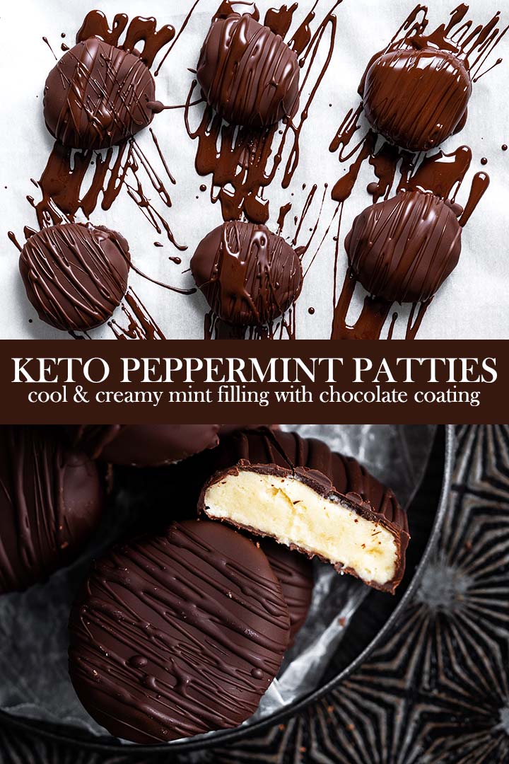 Cool and creamy with a minty center and chocolate coating, this homemade #Keto Peppermint Patties recipe is a healthy take on a classic treat! #lowcarb